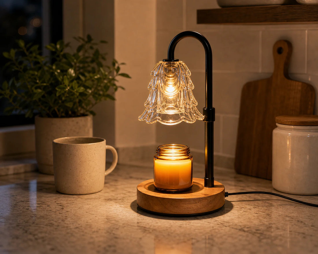 Cozy Haven Black & Wood Arched Candle Warmer Lamp