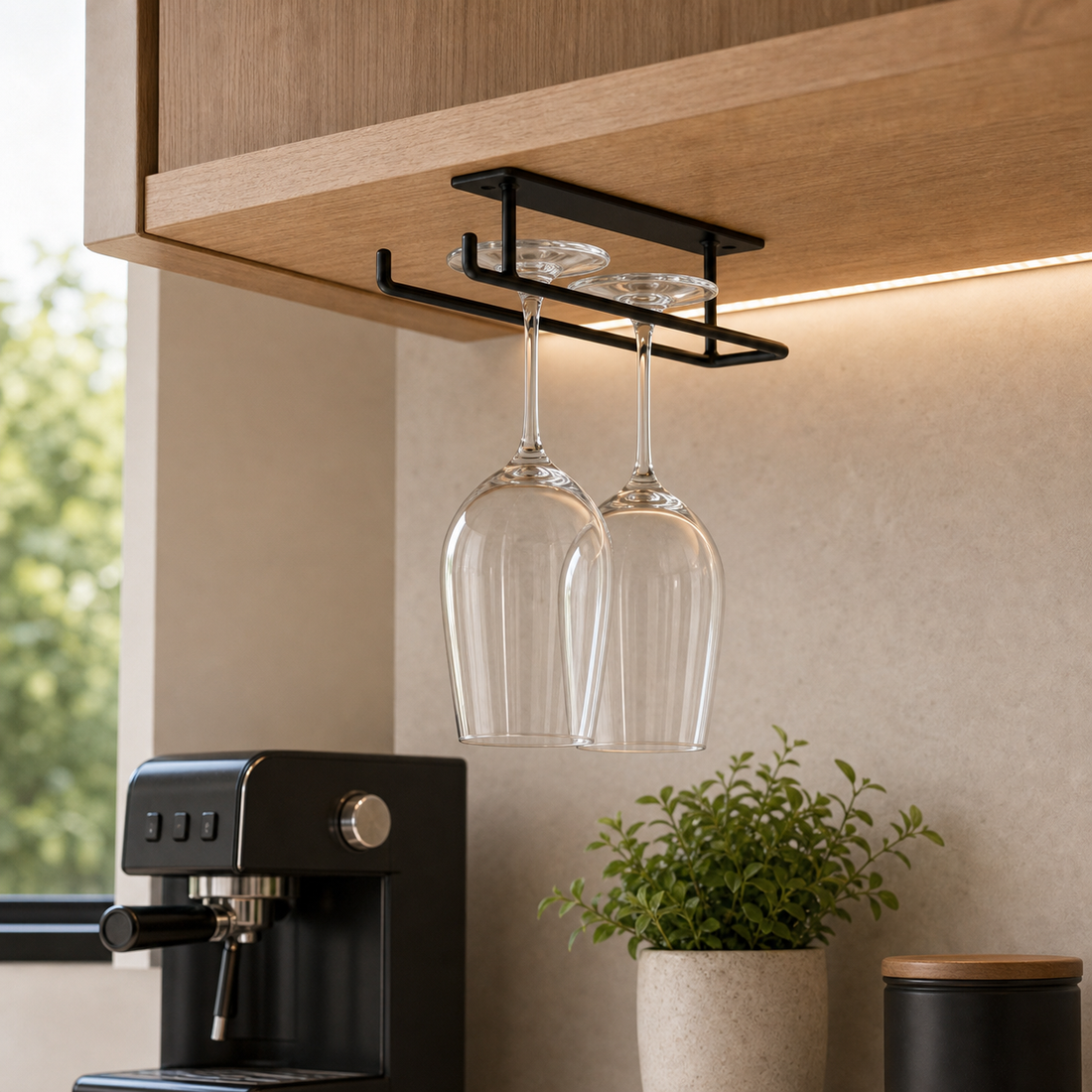 Black Under-Cabinet Stemware Rack - 30 cm