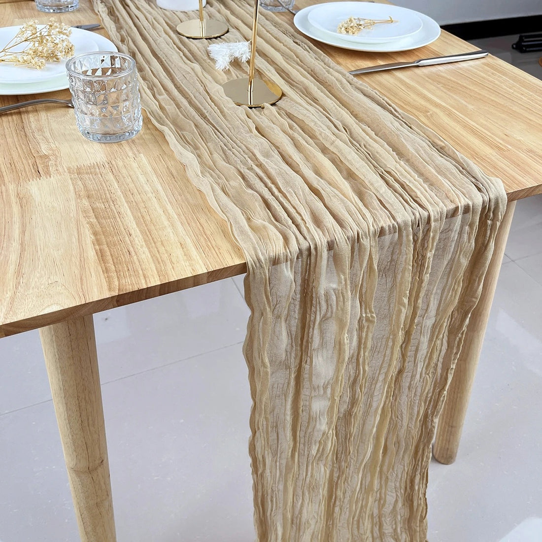 Khaki Gauze Table Runner - 90 x 180 cm