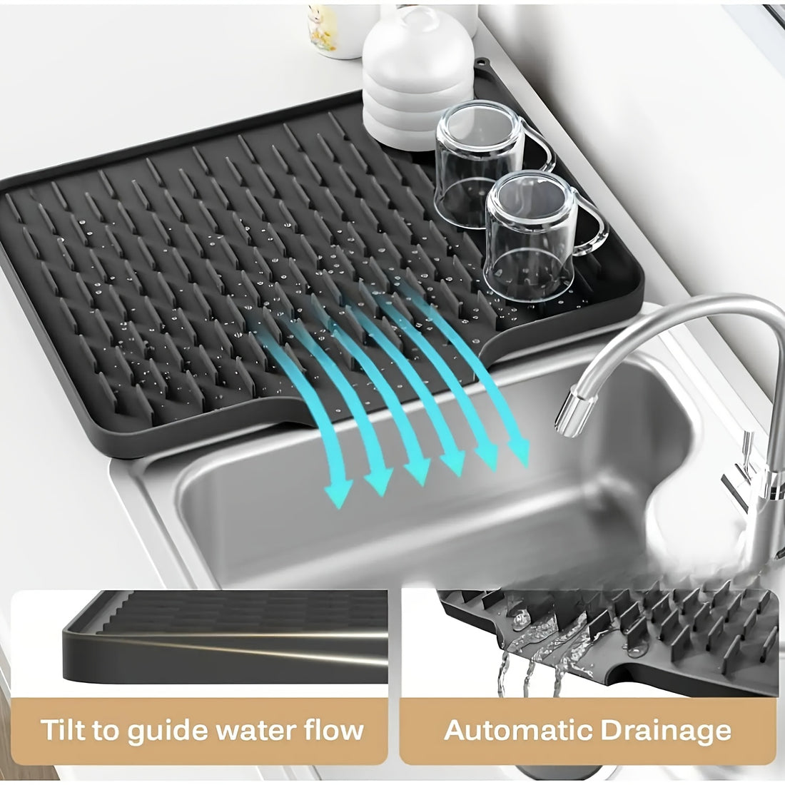 Gray Sink Caddy Drain Tray