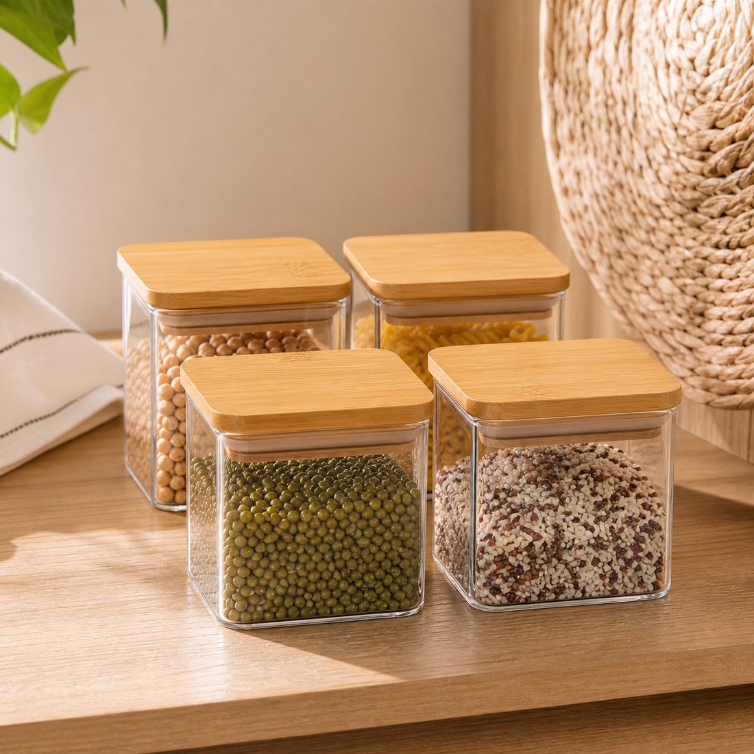 Glass Food Storage Canister Set with Bamboo Lids