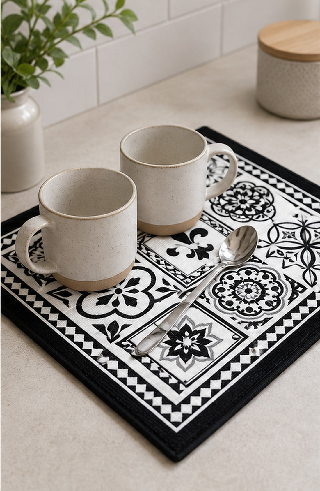 Black and White Coffee Maker Drying Mat