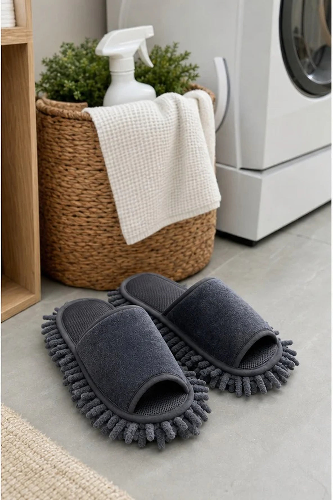 Gray Microfiber Mop Slippers - M 39-42