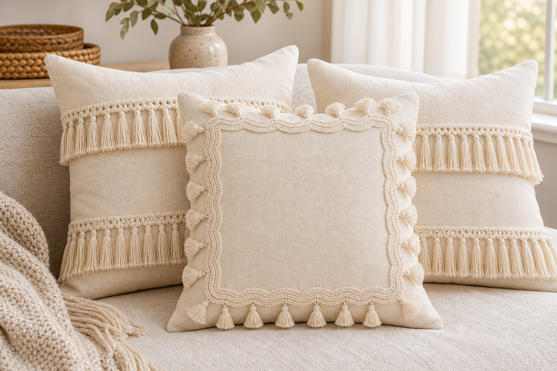 Cozy Haven Linen-Look Tasselled Pillow Cover - 45 x 45 cm