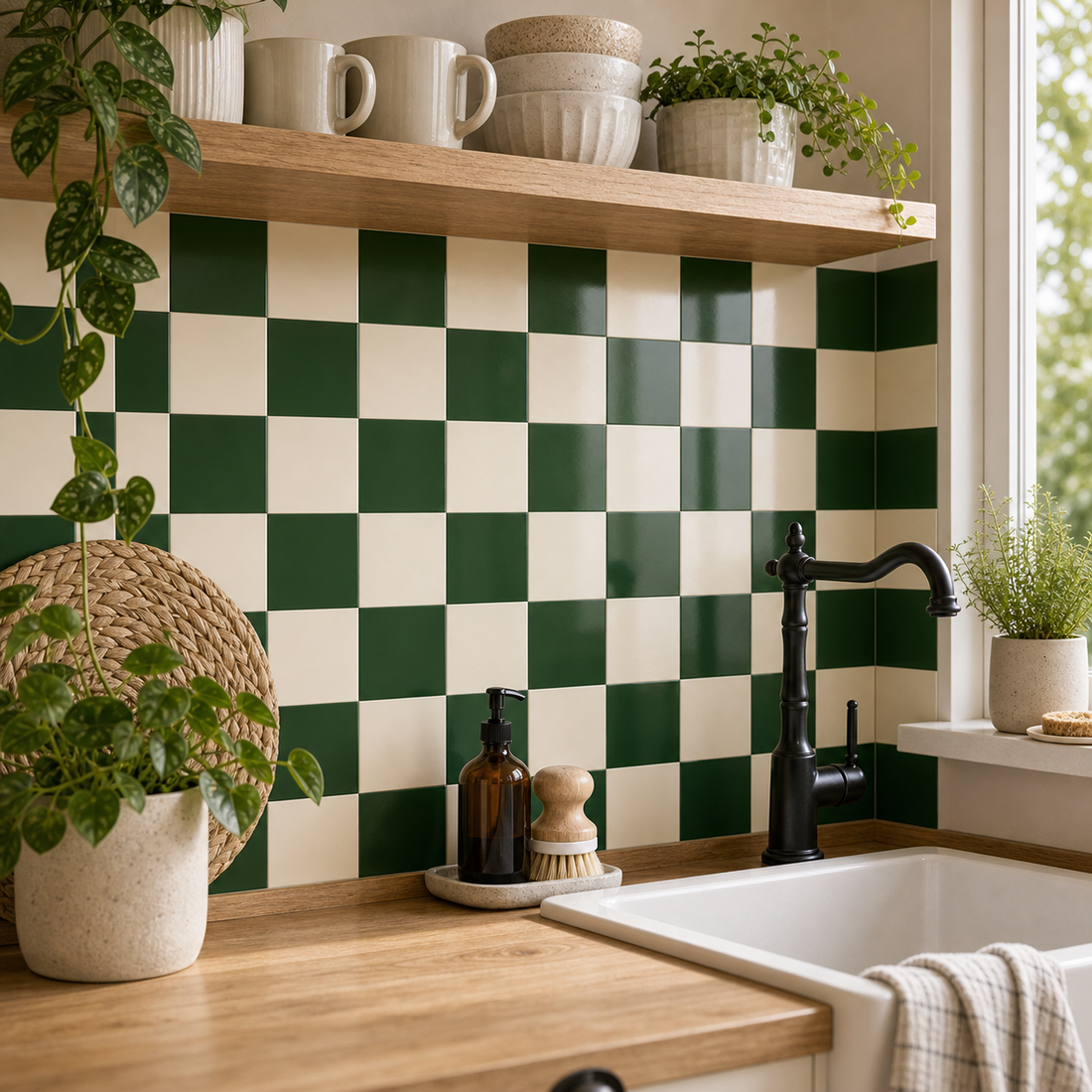 Cozy Haven Checkerboard Peel and Stick Wall Mural Panels