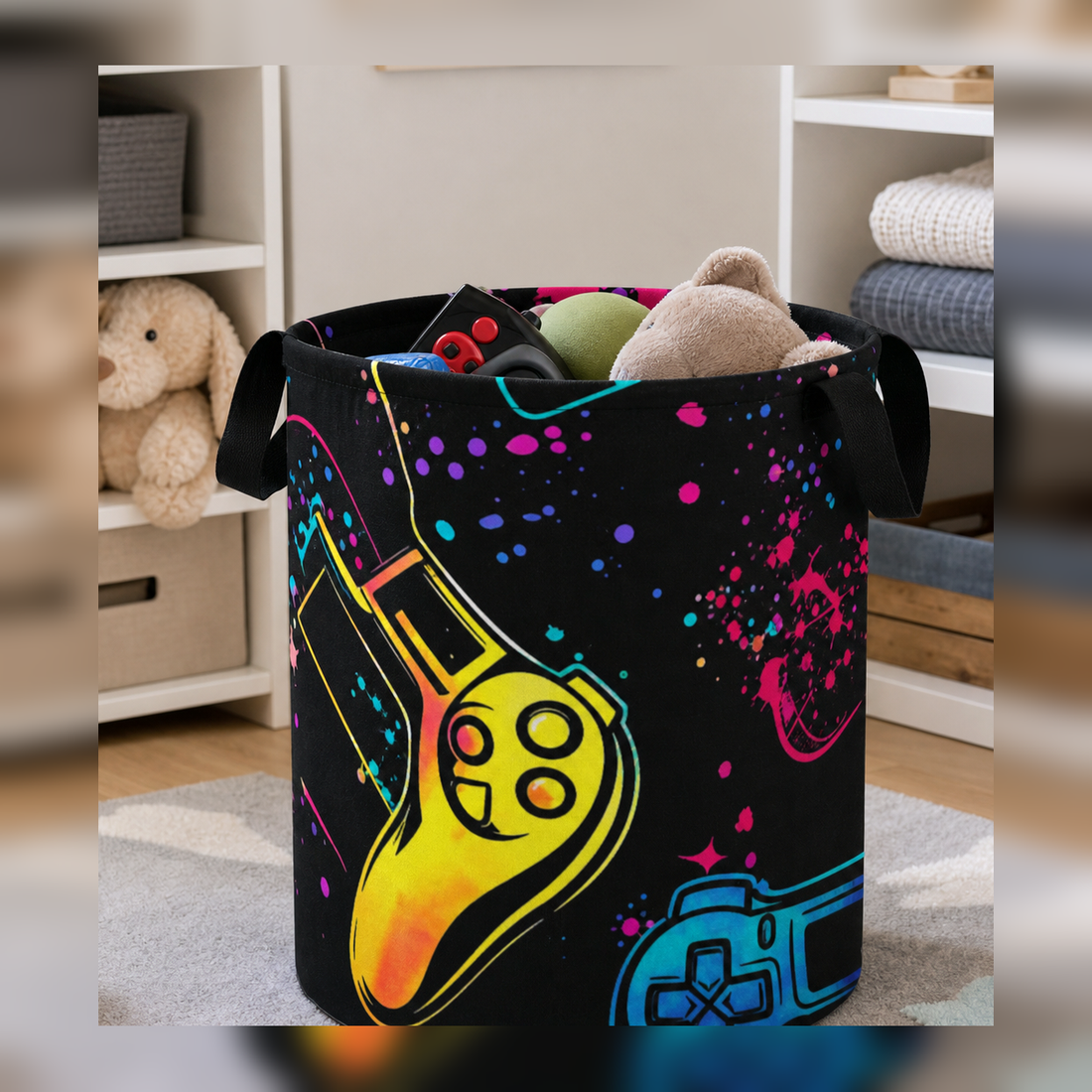 Cozy Haven Game Controller Print Canvas Storage Basket