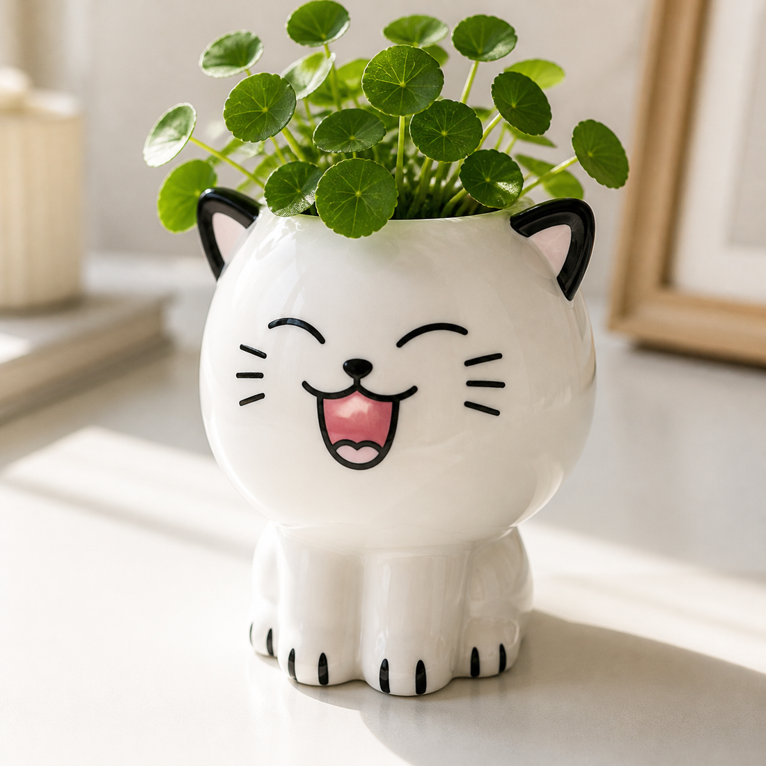 Mini Cat Ceramic Planter - White