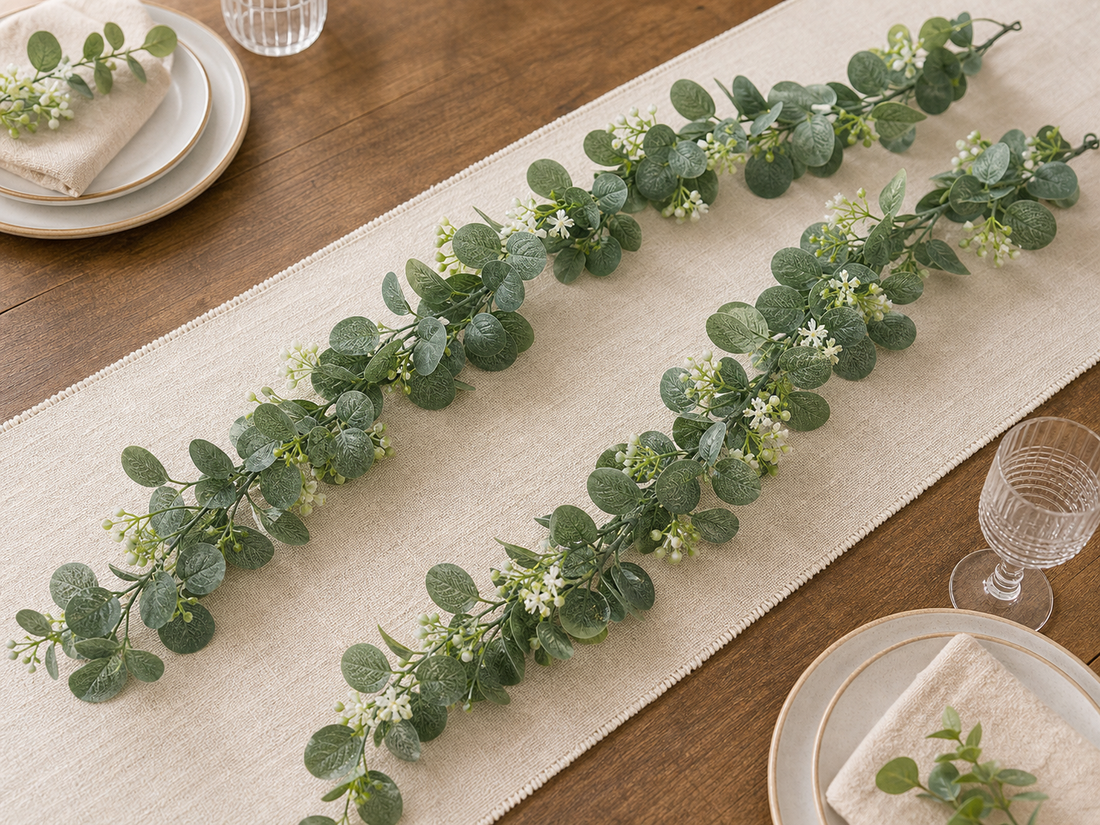 Artificial Plants — Eucalyptus Garland with White Flowers