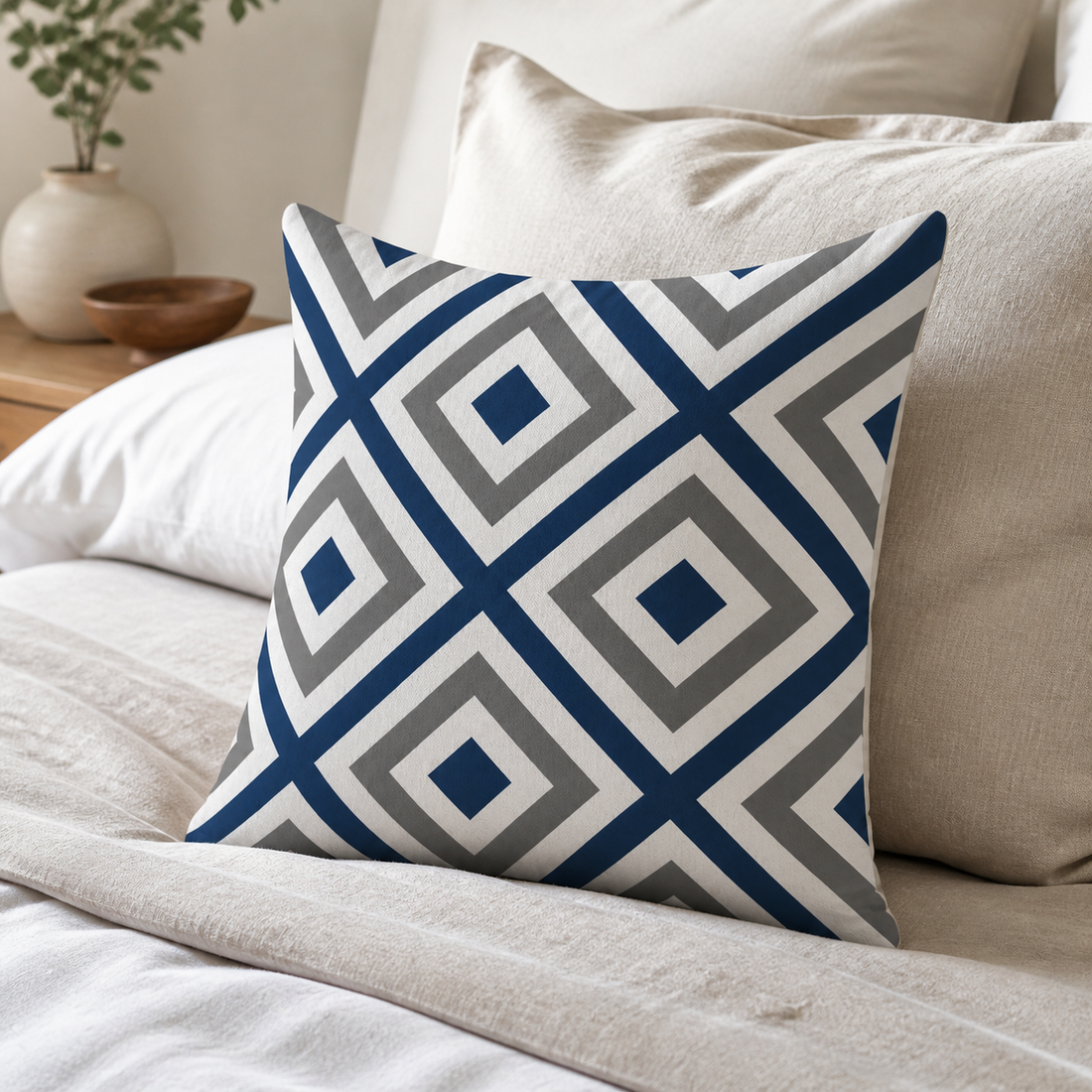 Throw Pillow Covers — Geometric Diamond - Navy & Gray