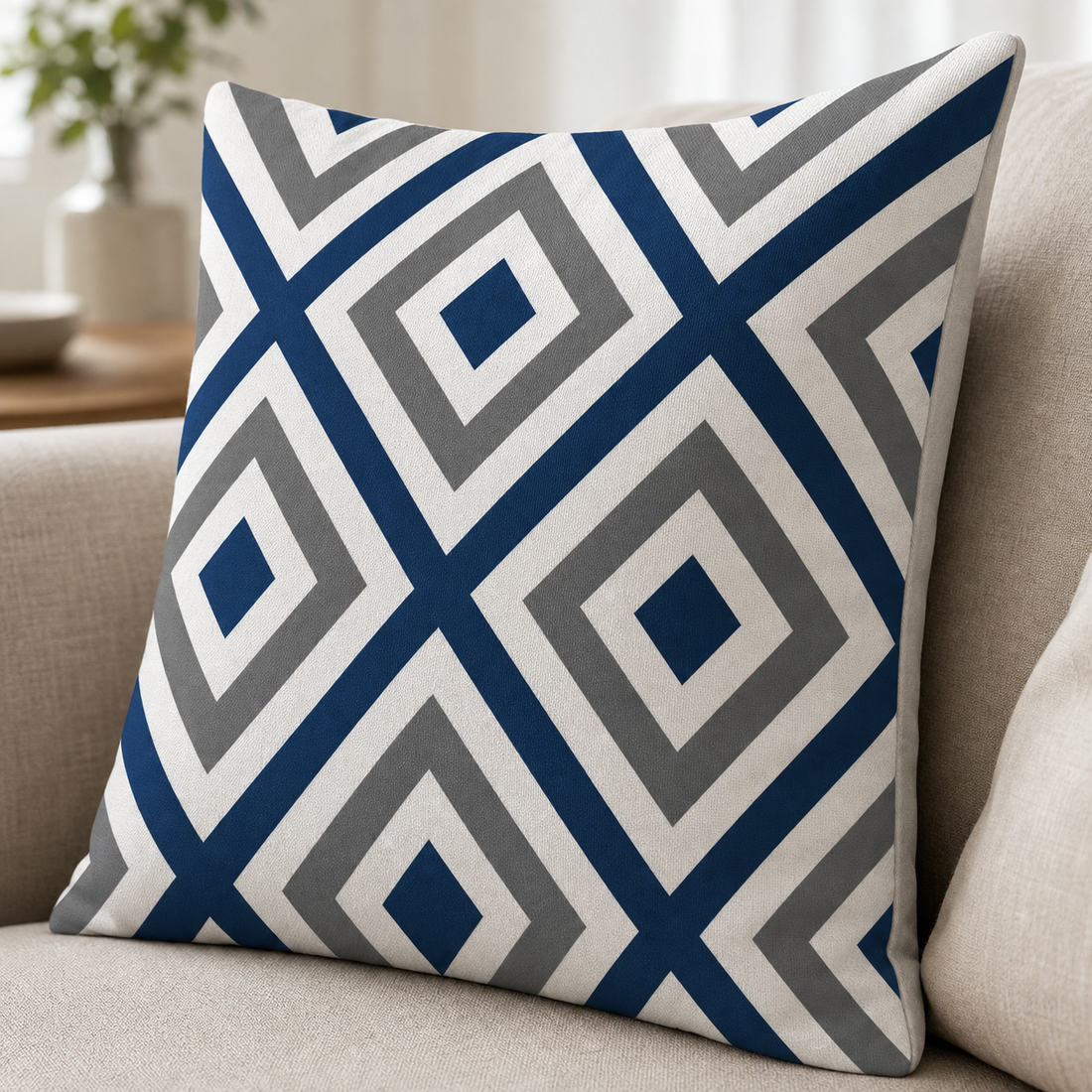 Throw Pillow Covers — Geometric Diamond - Navy & Gray