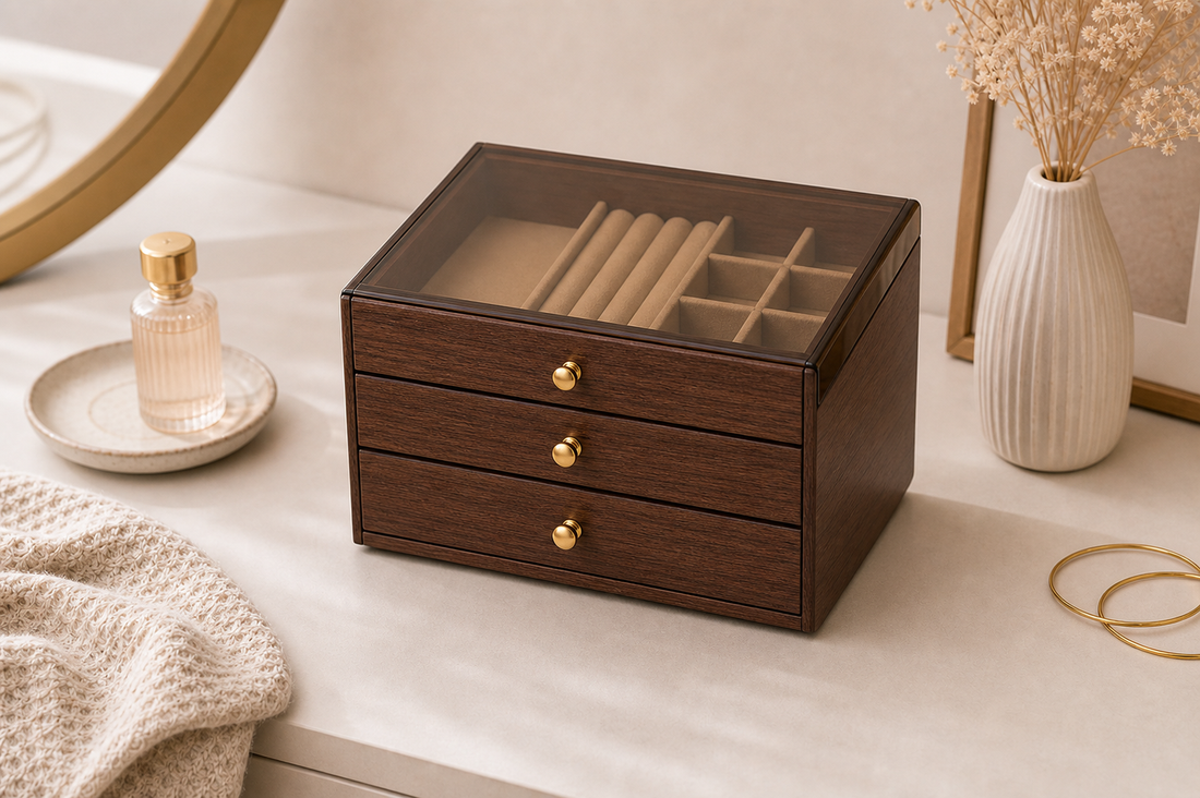 Jewelry Organizer — Premium Dustproof Walnut Wooden Box