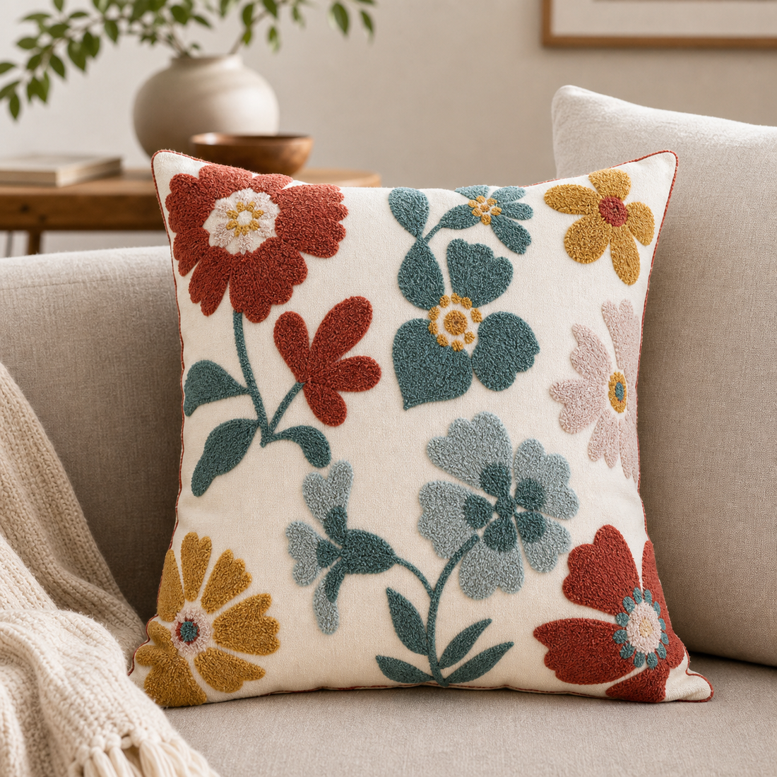 Throw Pillow Covers — Floral Embroidered