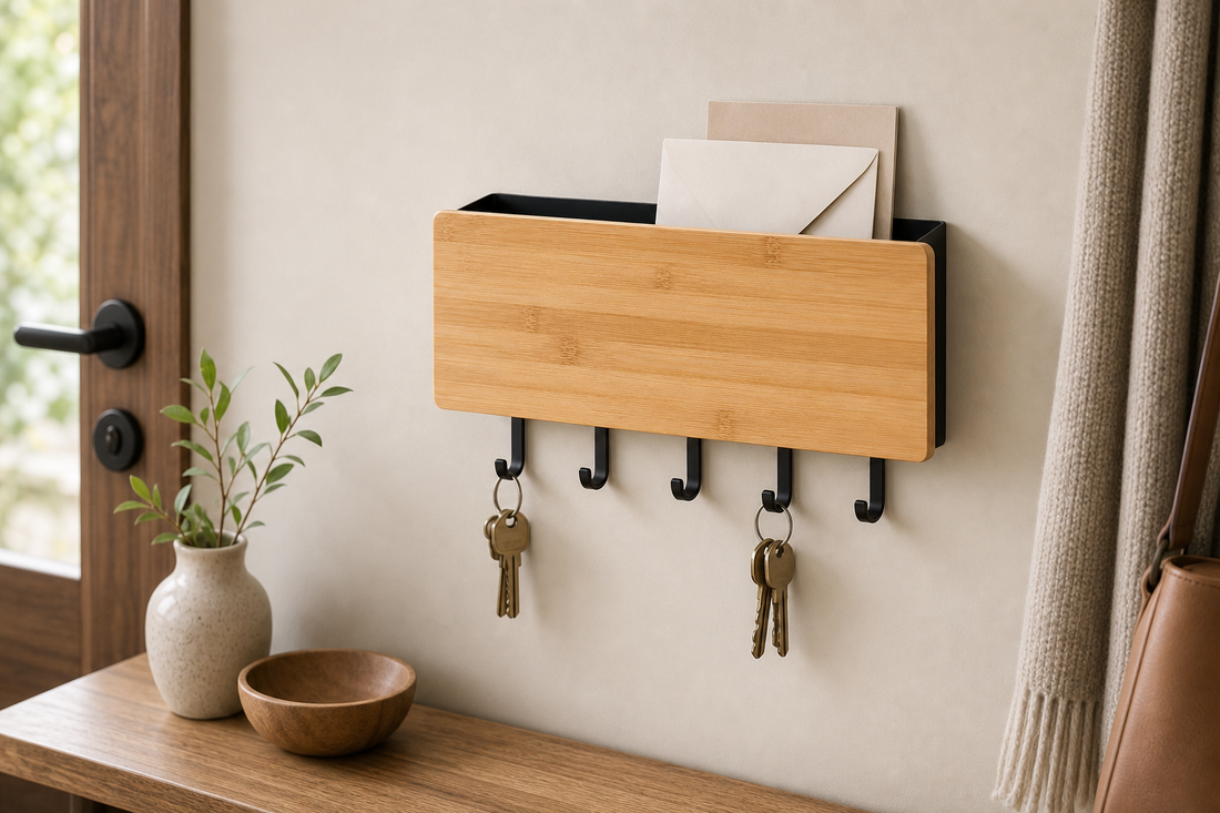 Bamboo Key Holder with 5 Hooks