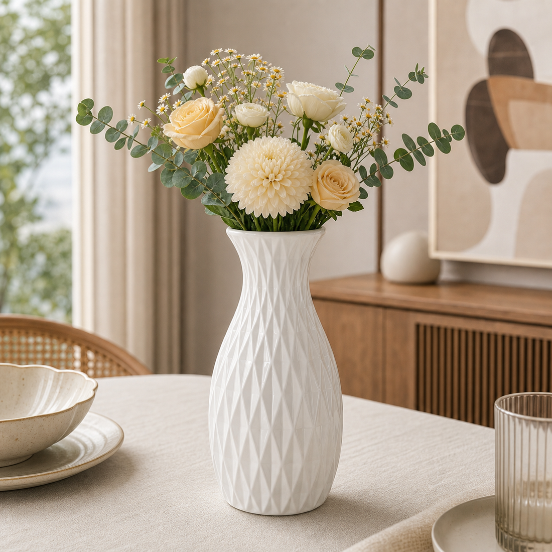 Nordic Geometric Vase - Ceramic-Look Plastic