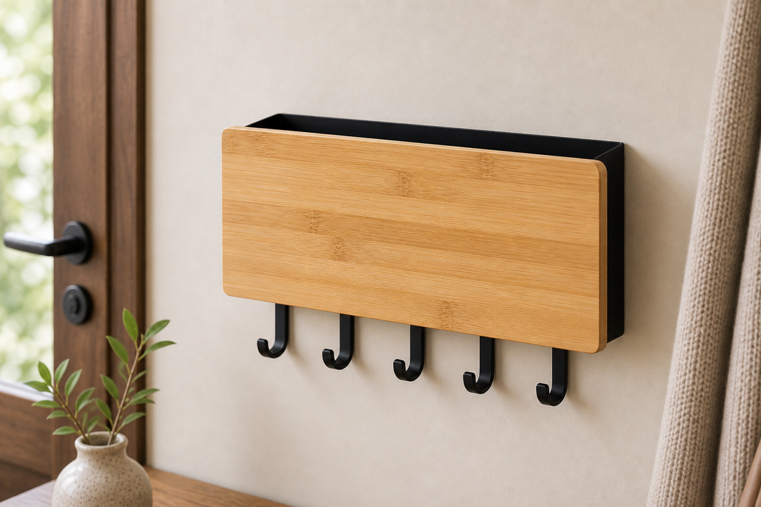 Bamboo Key Holder with 5 Hooks