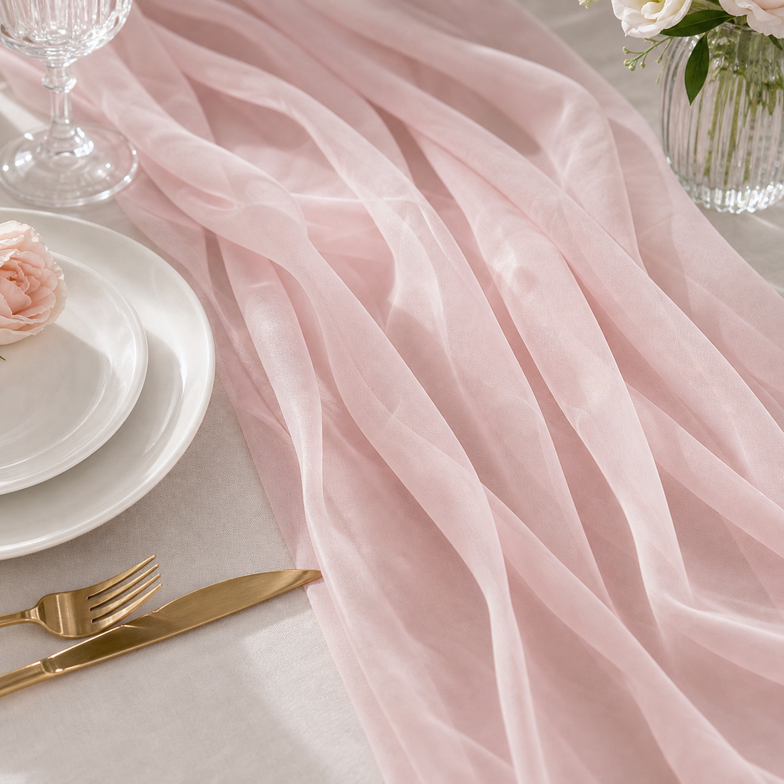 Sheer Chiffon Table Runner - Pink