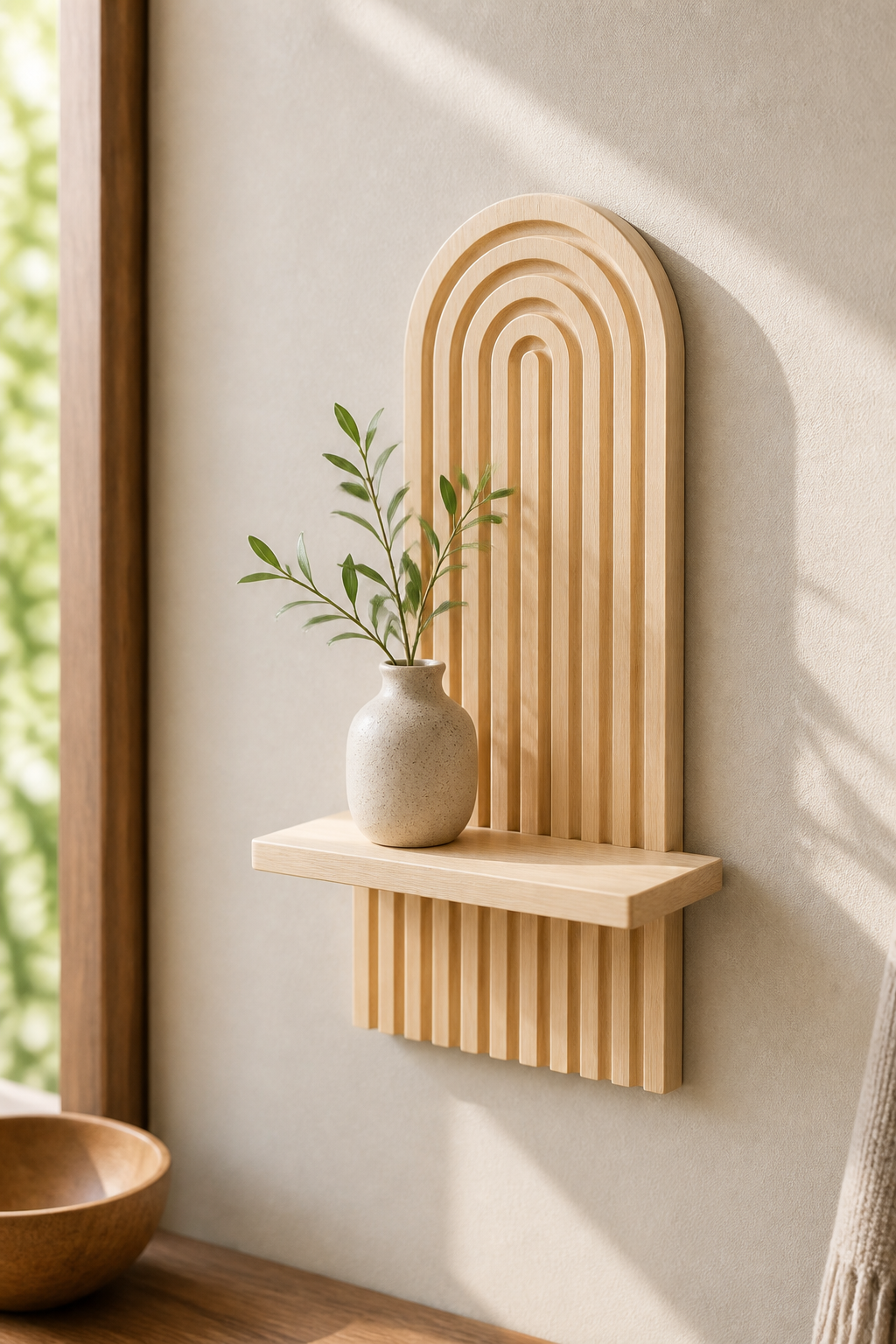 Cozy Haven Boho Arched Wooden Wall Shelf