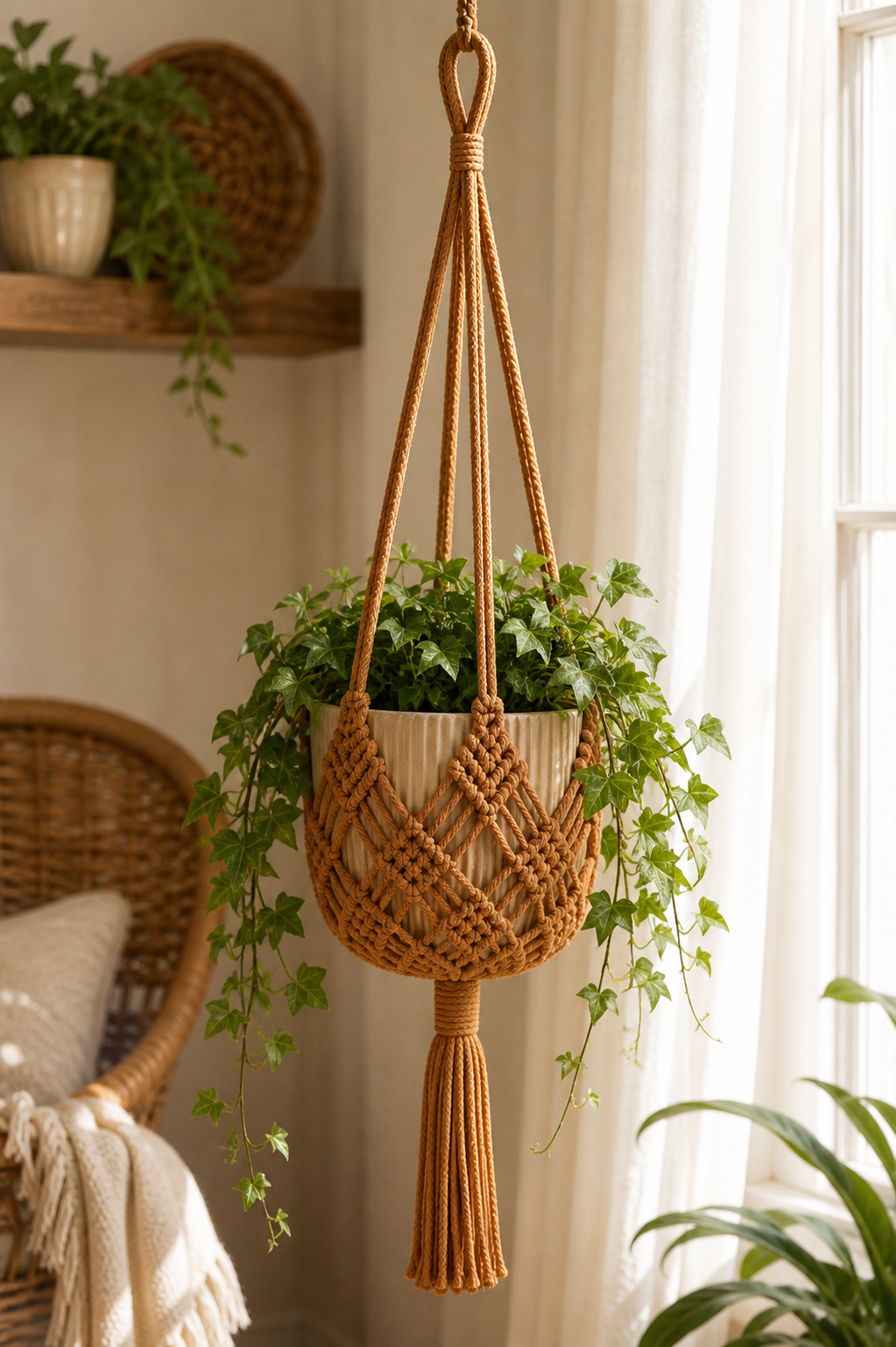 Boho Macrame Plant Hanger - Rust
