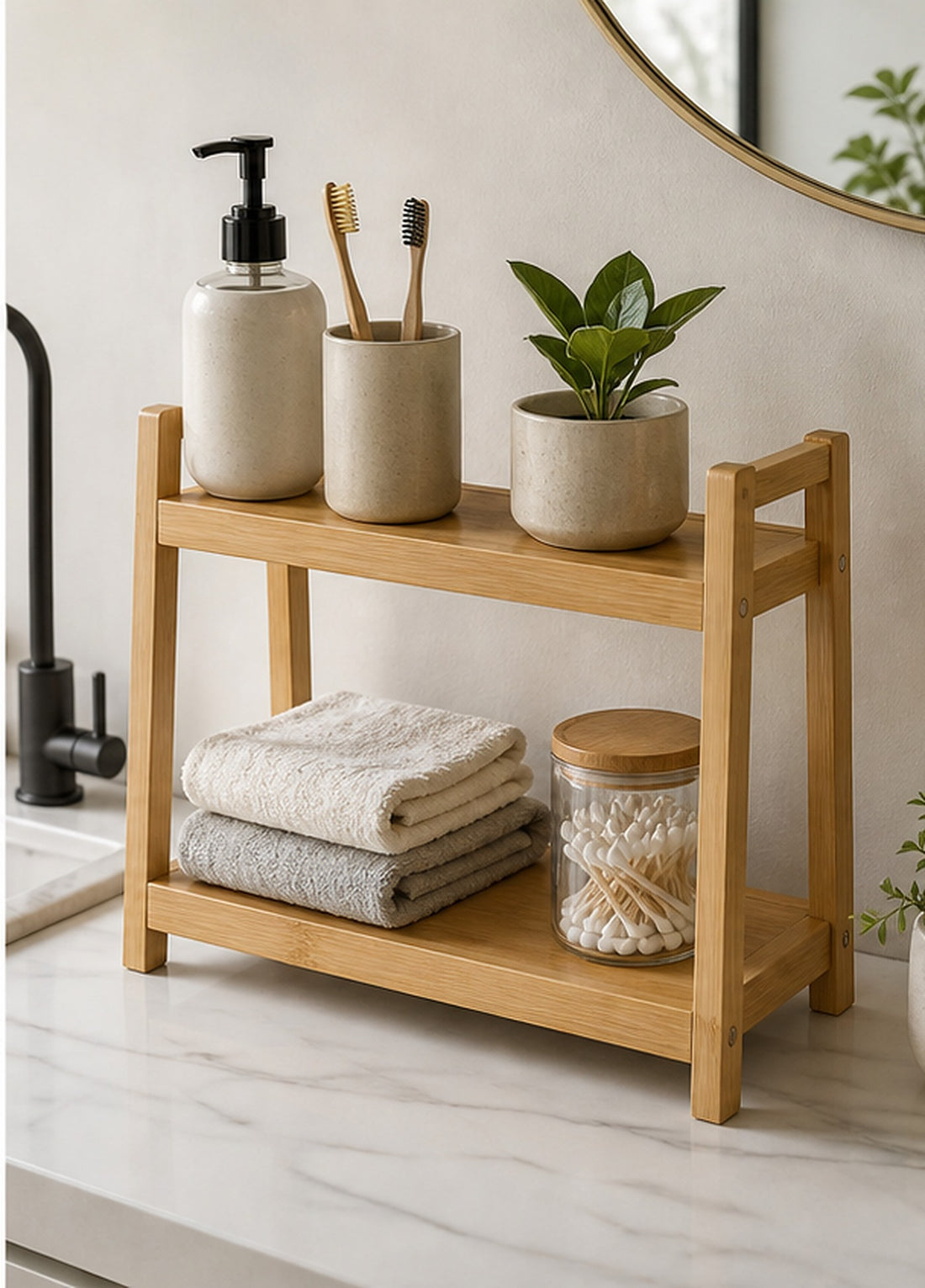 Two-Tier Bamboo Countertop Shelf