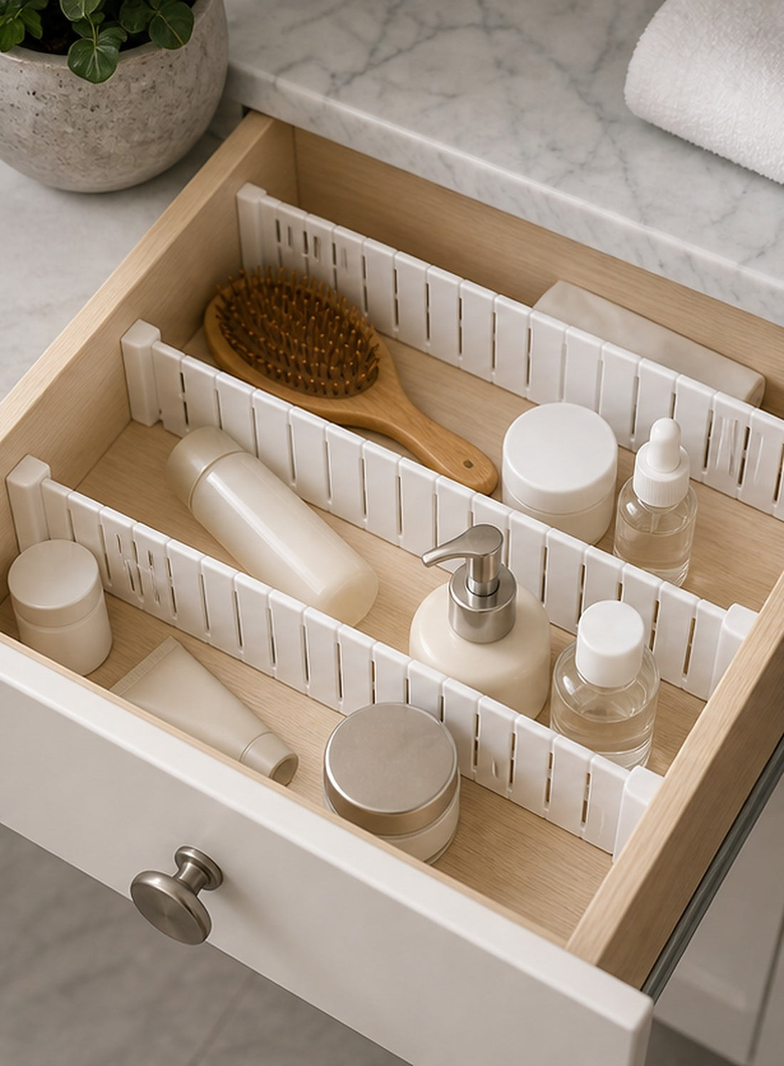 Kitchen Drawer Organizer — White Adjustable Divider Set