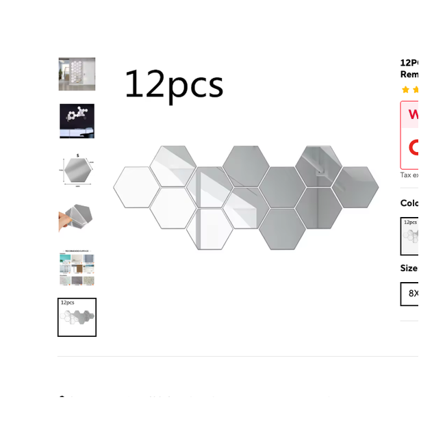 Cozy Haven Hexagonal Mirror Wall Decor Set - 12 Pack Removable Geometric Stickers - Living Room & Bedroom supplier exact visual 016a