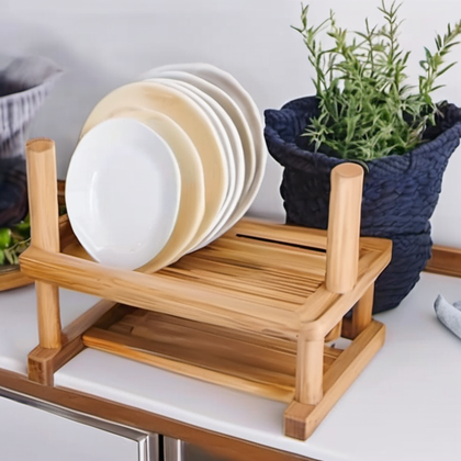 Cozy Haven reviewed lifestyle image for Cozy Haven Sink Bridge Bamboo Dish Drying Rack
