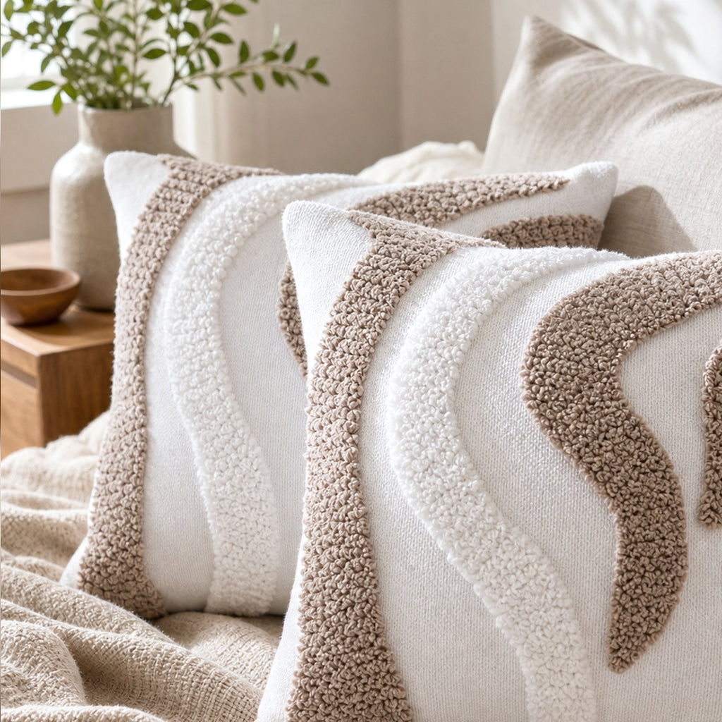 Cozy Haven Boho Wave Tufted Pillow Cover styled textile view 2