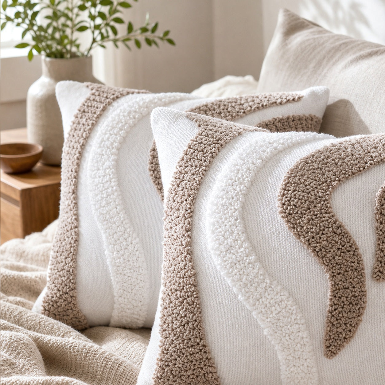 Cozy Haven Boho Wave Tufted Pillow Cover styled textile view 2