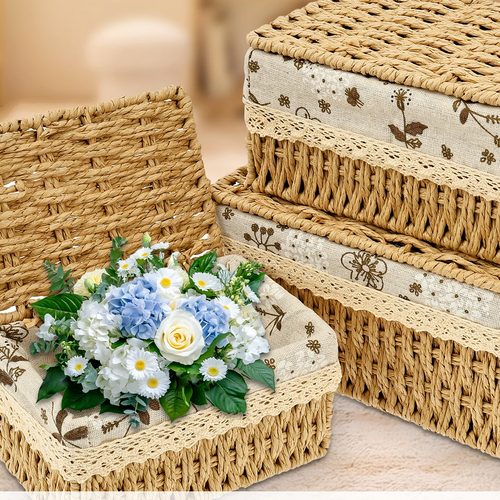 Cozy Haven 3-Piece Lidded Rattan Storage Basket Set - exact 3-piece lidded woven basket set image 2
