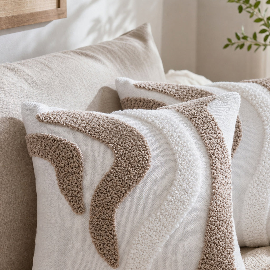 Cozy Haven Boho Wave Tufted Pillow Cover styled textile view 3