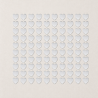 Complete 100-piece silver heart mirror sticker set arranged in ten rows of ten