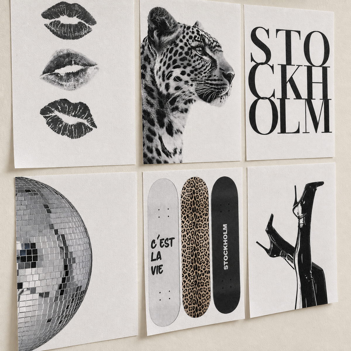 Close view of six thin unframed canvas print sheets and their woven texture