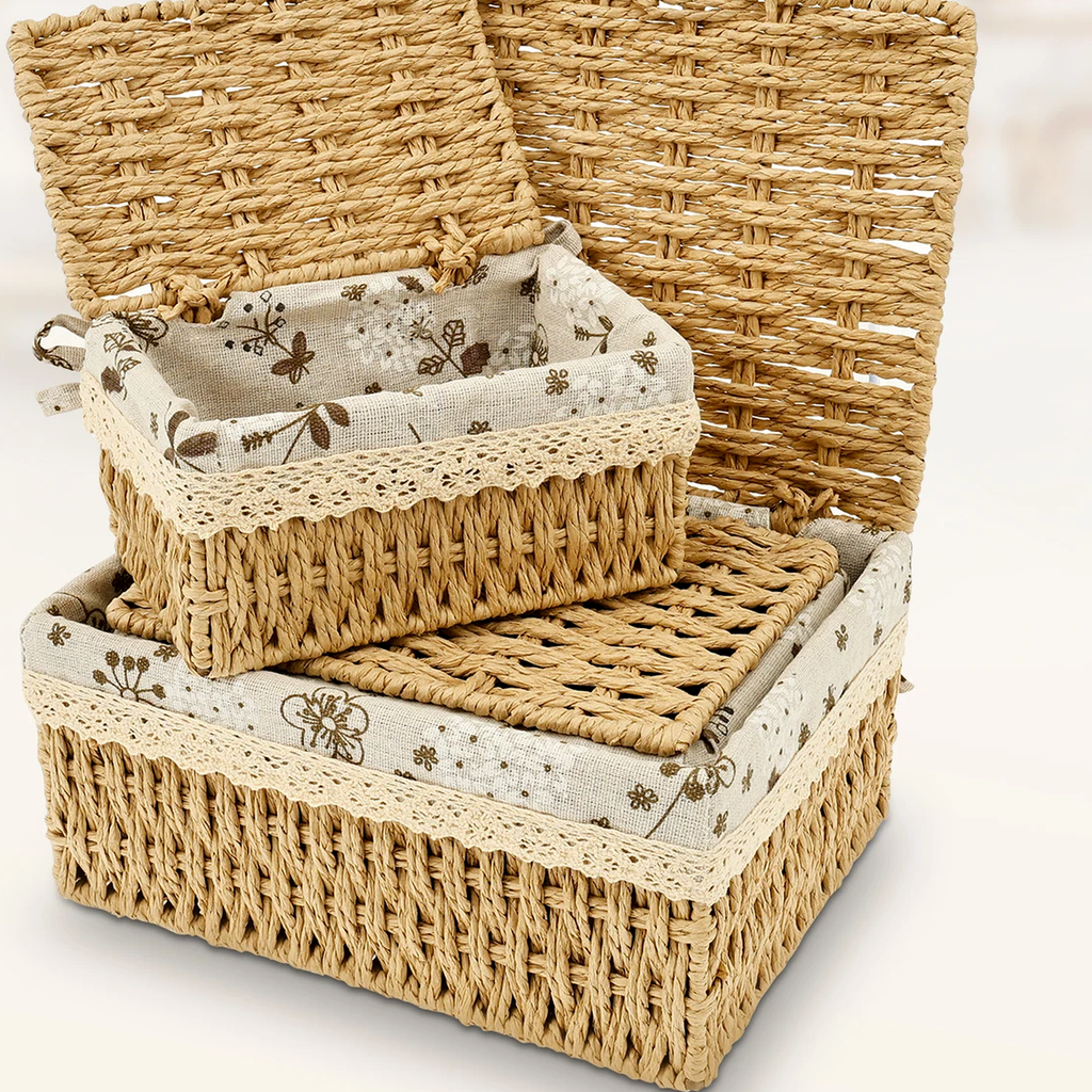 Cozy Haven 3-Piece Lidded Rattan Storage Basket Set - exact 3-piece lidded woven basket set image 4