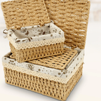Cozy Haven 3-Piece Lidded Rattan Storage Basket Set - exact 3-piece lidded woven basket set image 4