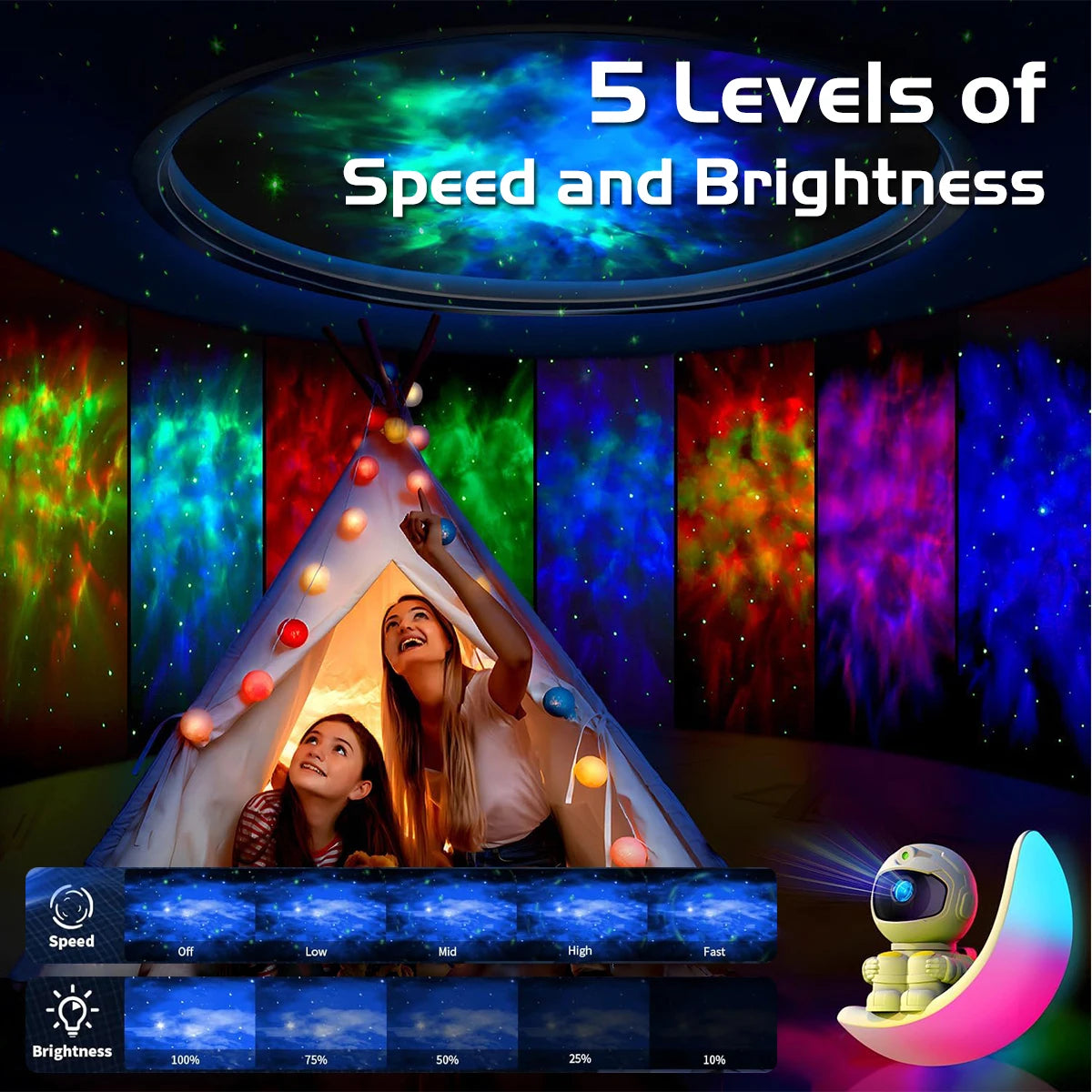 Cozy Haven gallery image for Cozy Haven Galaxy Projector Night Light - brightness and speed scene