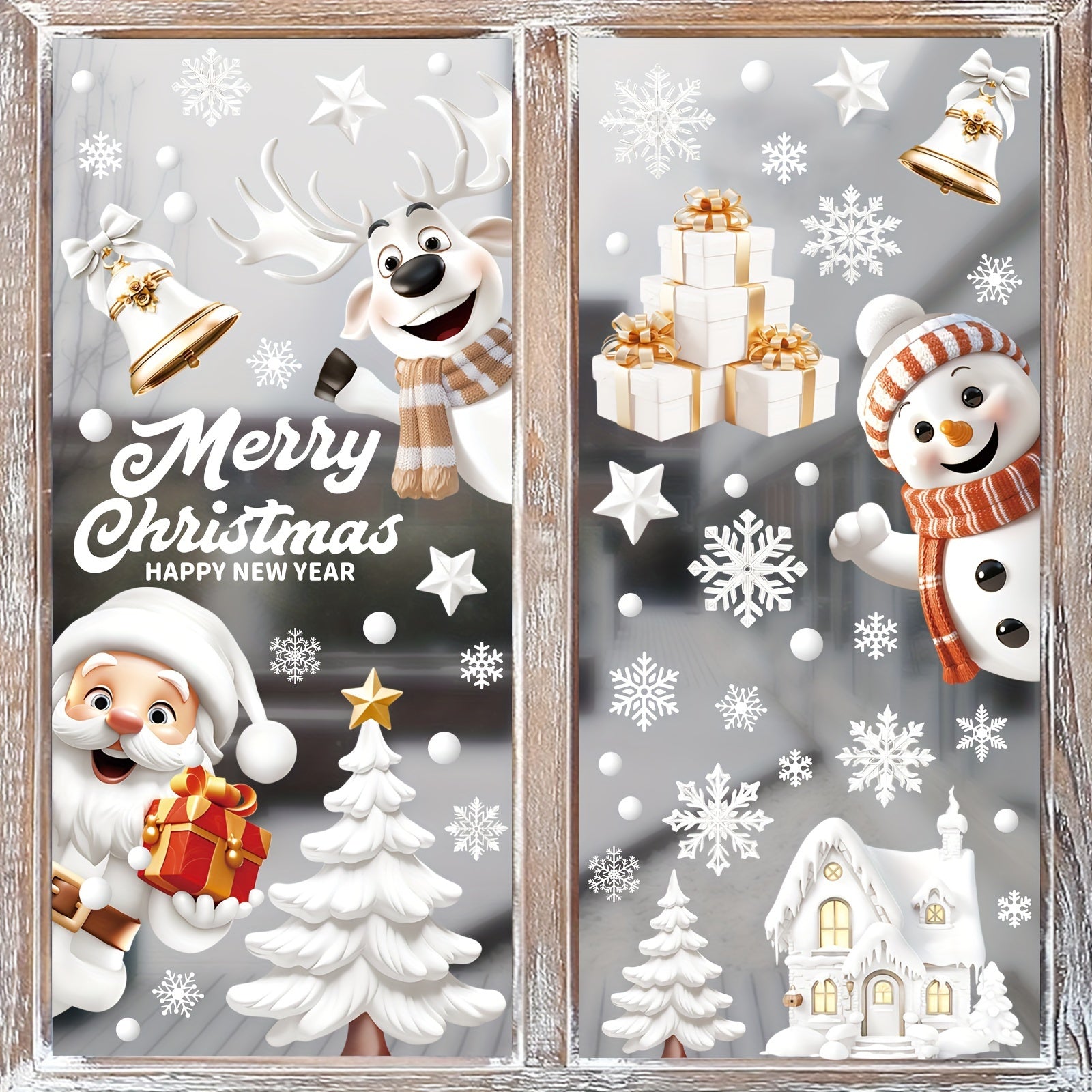 Cozy Haven Christmas Window Sticker Set on a bright window