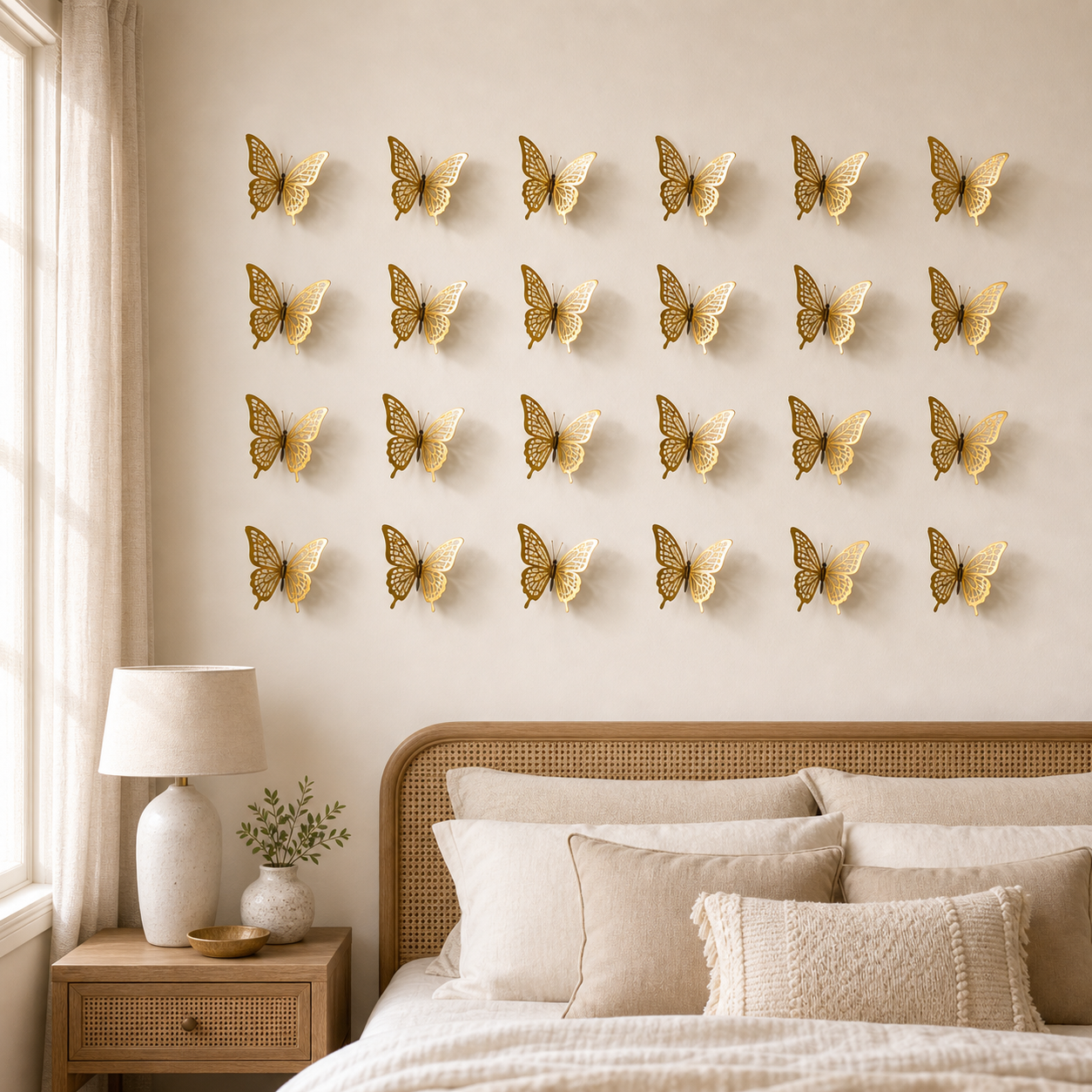 Cozy Haven 24-Piece Gold 3D Butterfly Wall Sticker Set - 6 by 4 bedroom layout