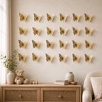 Cozy Haven Gold 3D Butterfly Wall Stickers - 24 Piece styled wall decor view 2