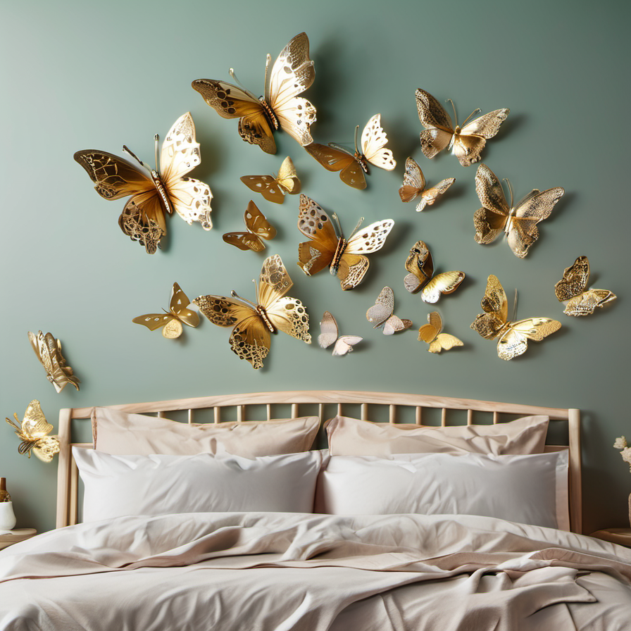Cozy Haven lifestyle image for Cozy Haven 3D Butterfly Wall Stickers 12-Piece Set - Bedroom