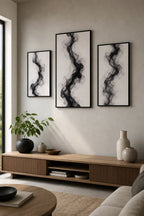 Cozy Haven Minimalist Abstract Bedroom Wall Art Prints styled in a neutral bedroom wall scene