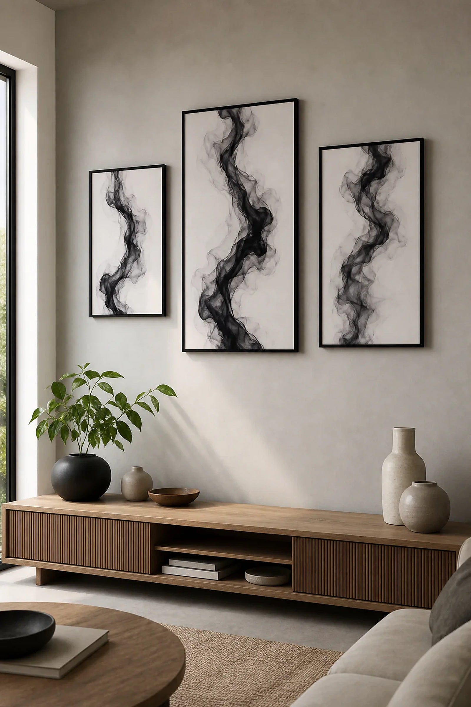 Cozy Haven Minimalist Abstract Bedroom Wall Art Prints styled wall decor view 2