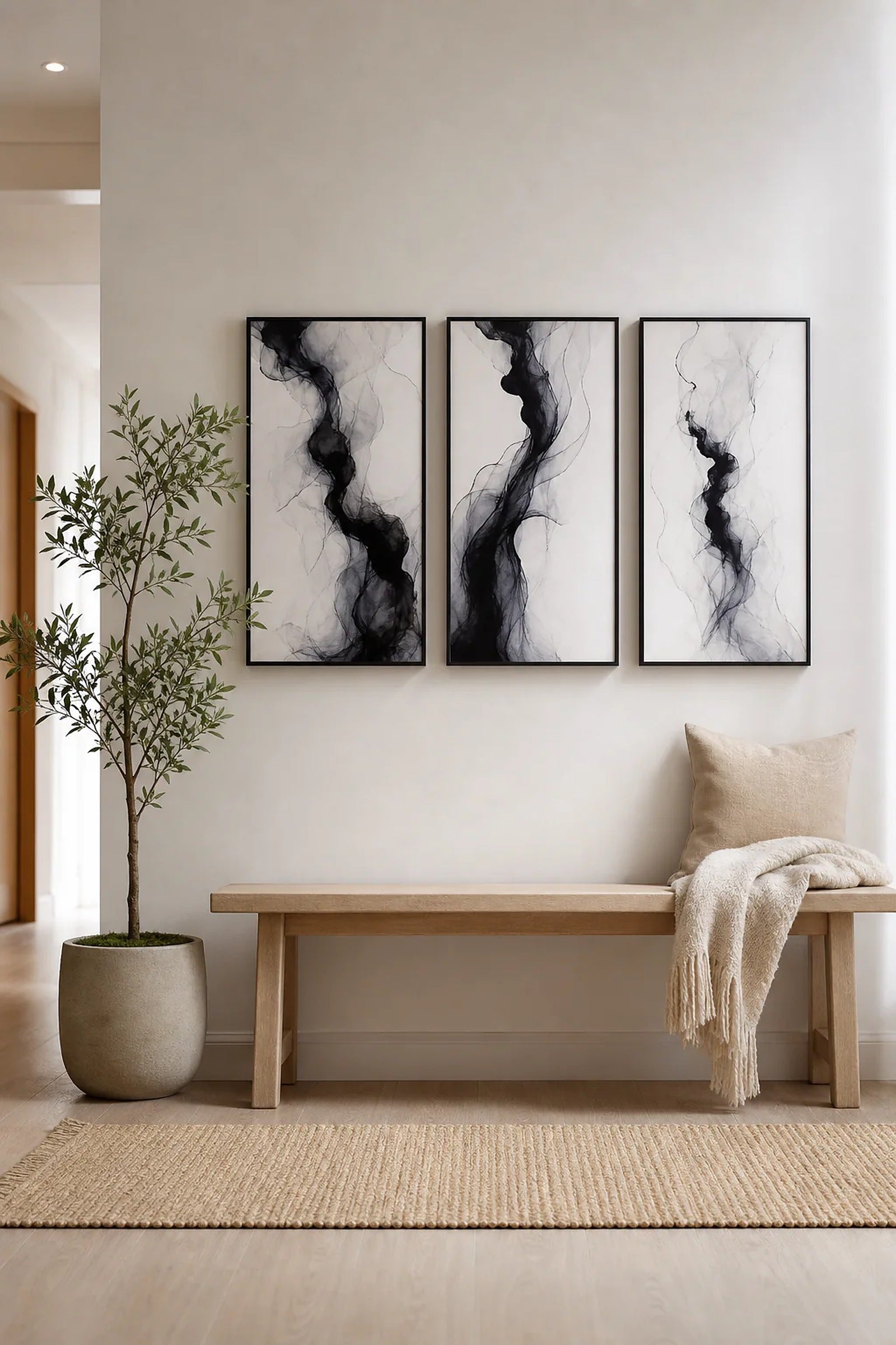 Cozy Haven Minimalist Abstract Bedroom Wall Art Prints styled wall decor view 3