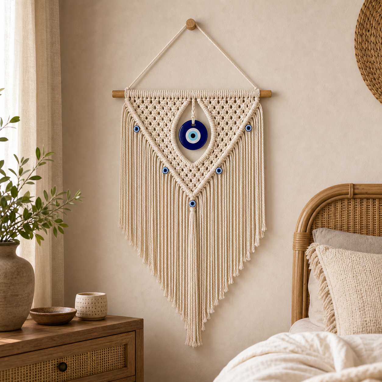 Cozy Haven Evil Eye Macrame Wall Hanging - bedroom