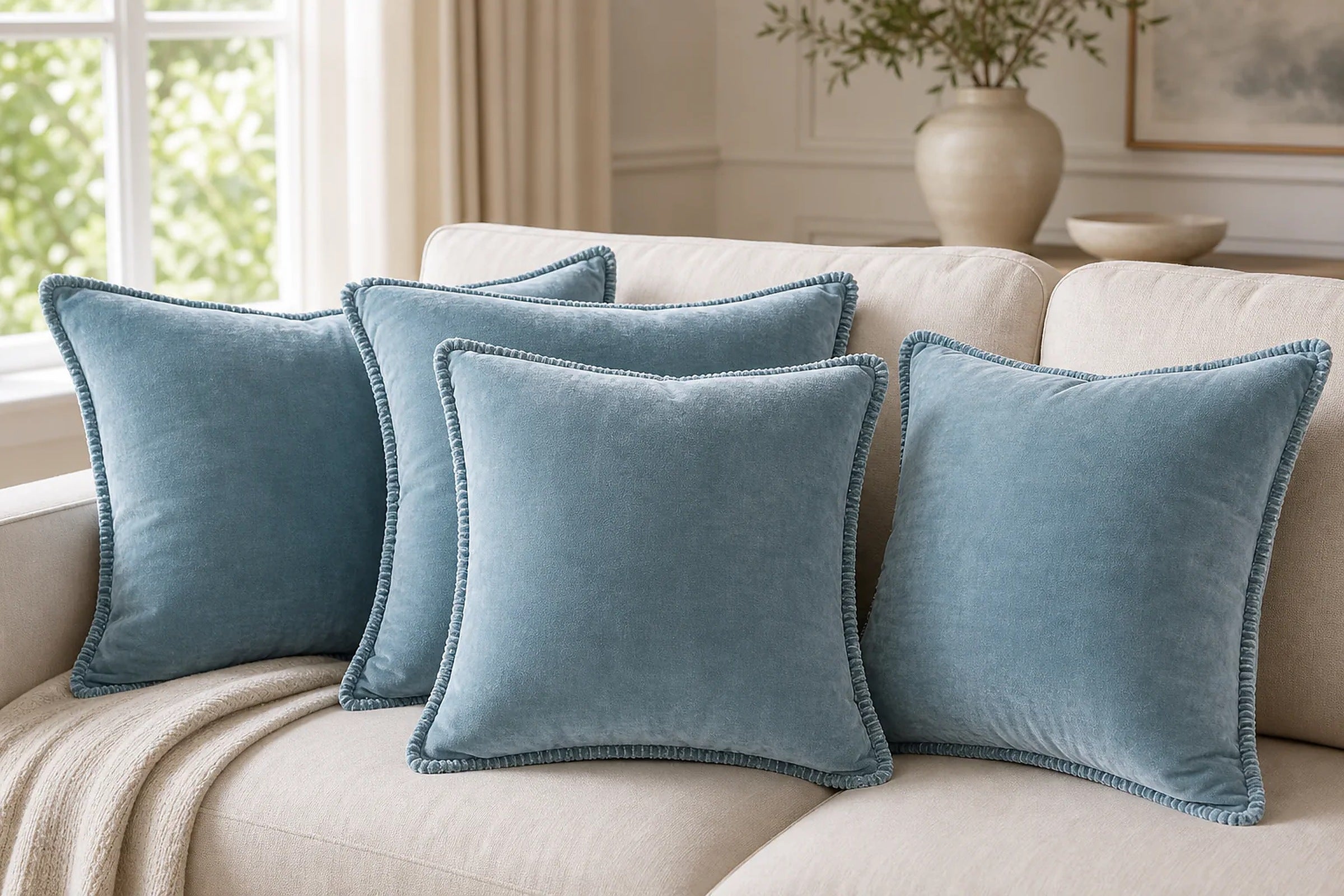 Cozy Haven Velvet Throw Pillow Covers Set - Blue