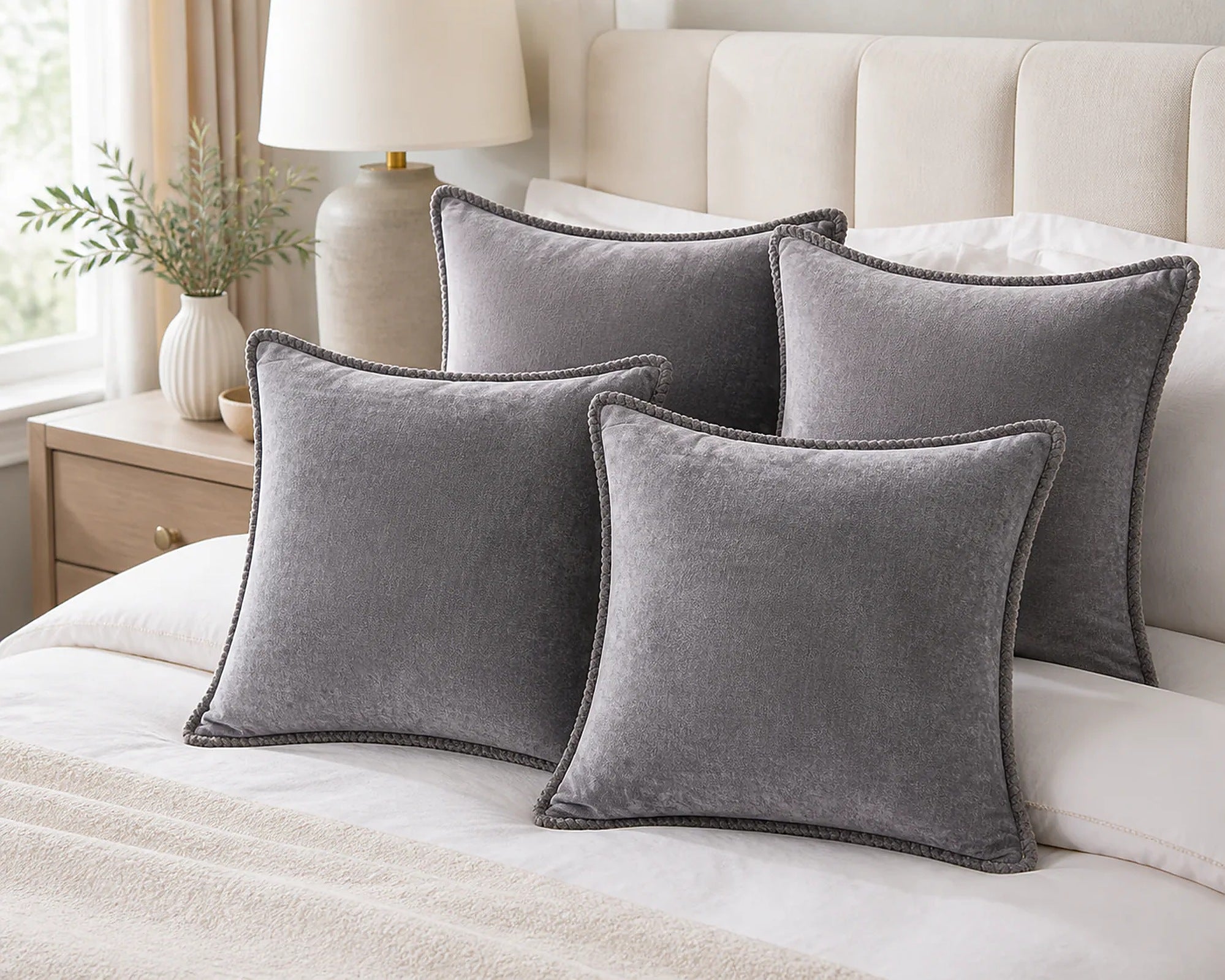 Cozy Haven Velvet Throw Pillow Covers Set - Gray