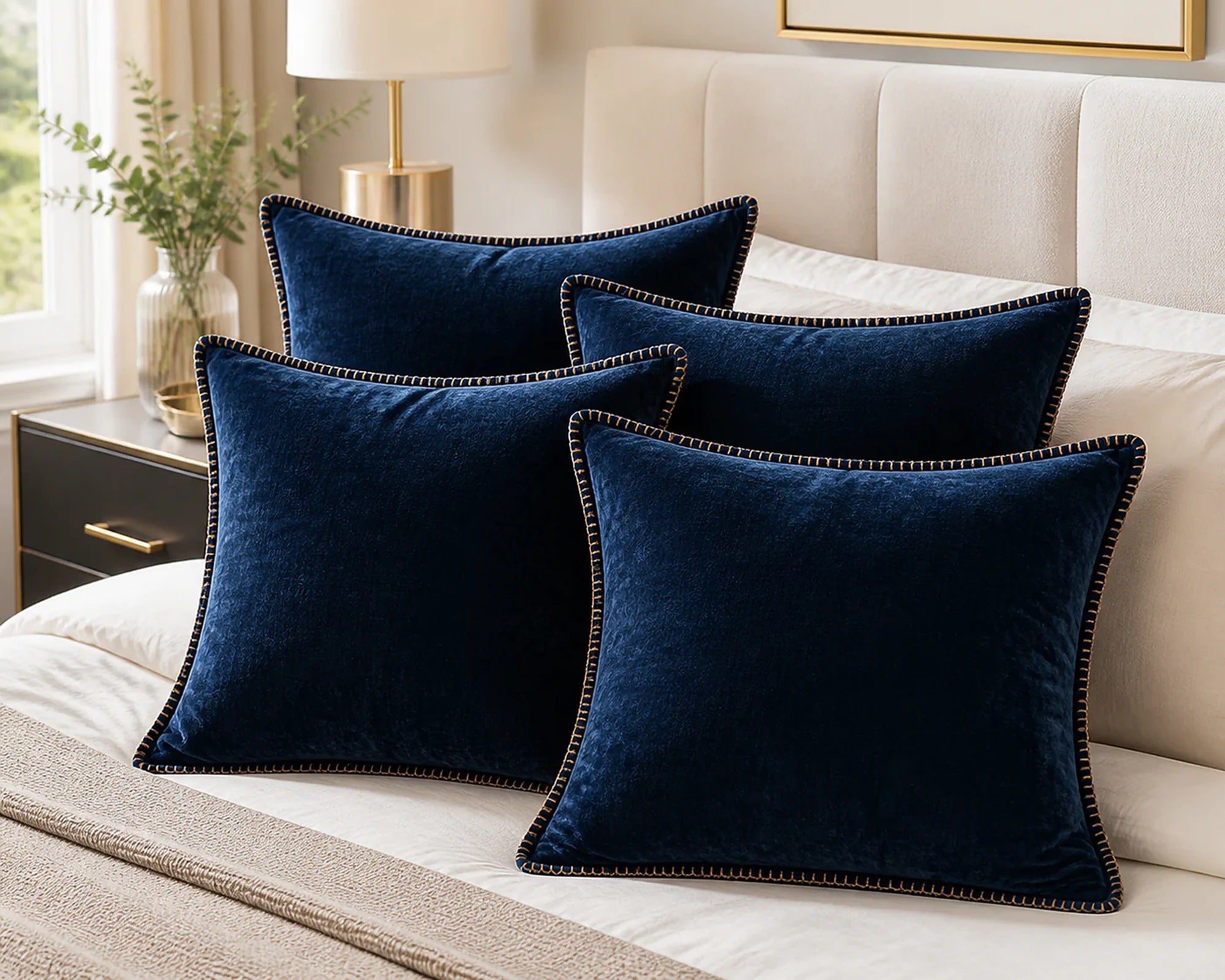 Cozy Haven Velvet Throw Pillow Covers Set - Navy Blue