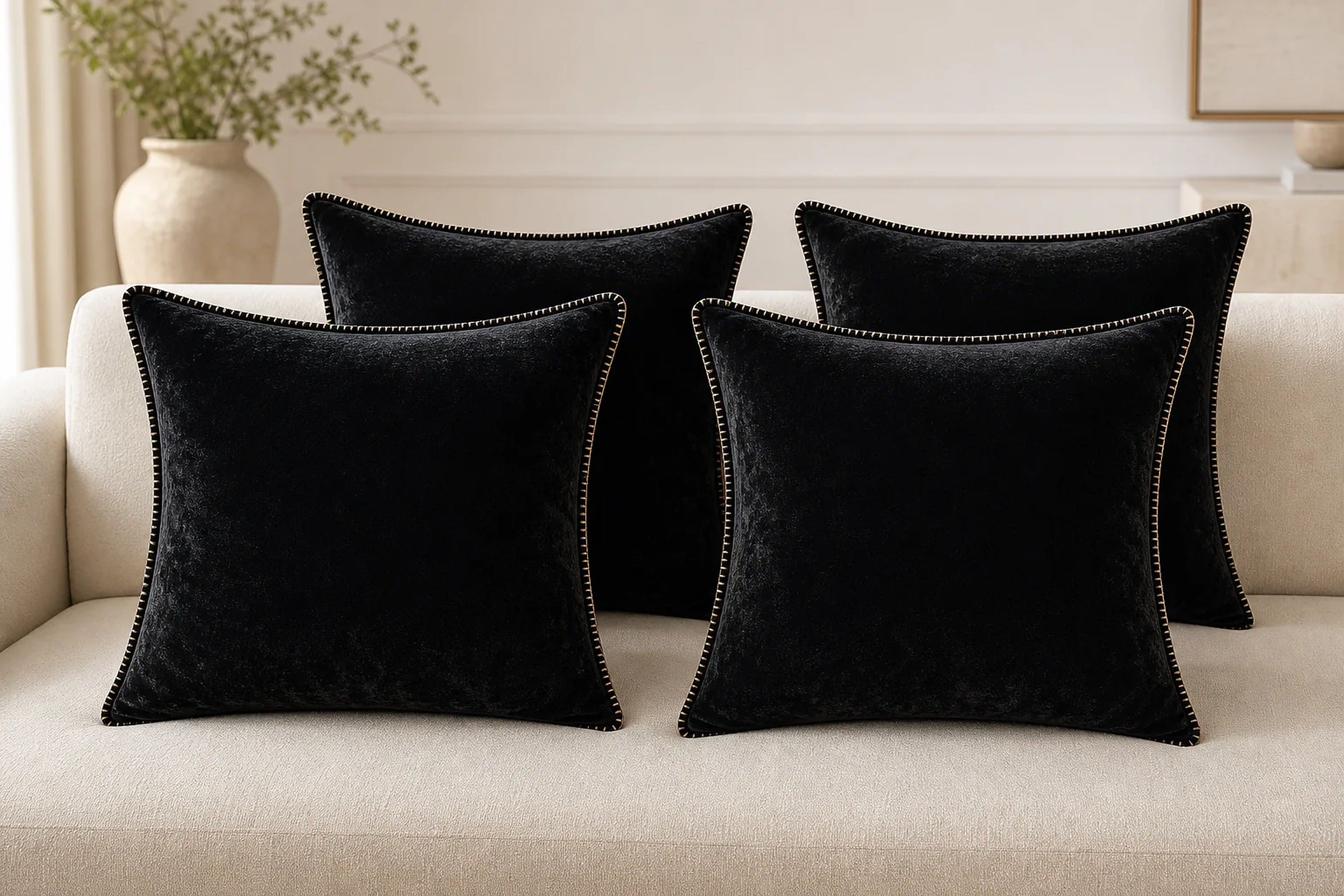 Cozy Haven Velvet Throw Pillow Covers Set - Black