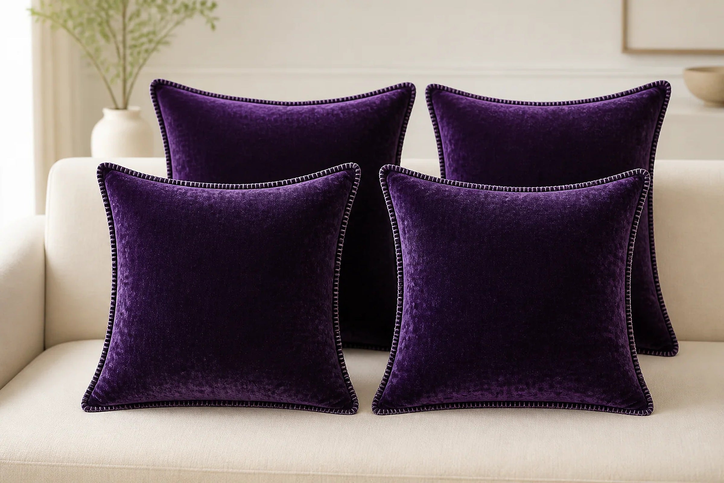 Cozy Haven Velvet Throw Pillow Covers Set - Purple