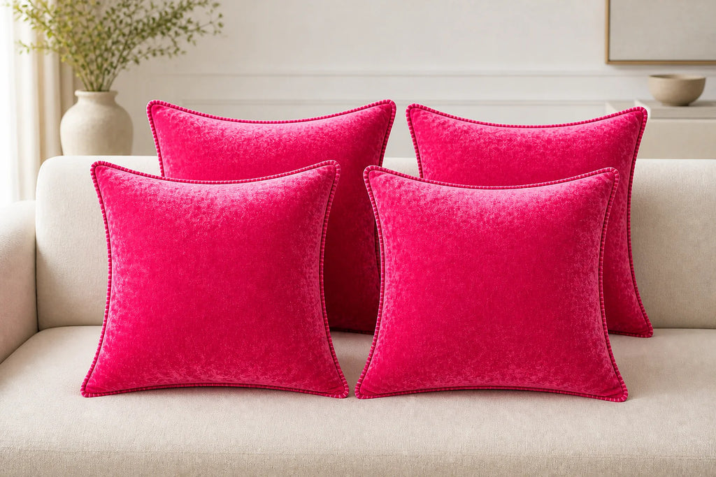 Cozy Haven Velvet Throw Pillow Covers Set - Rose Red