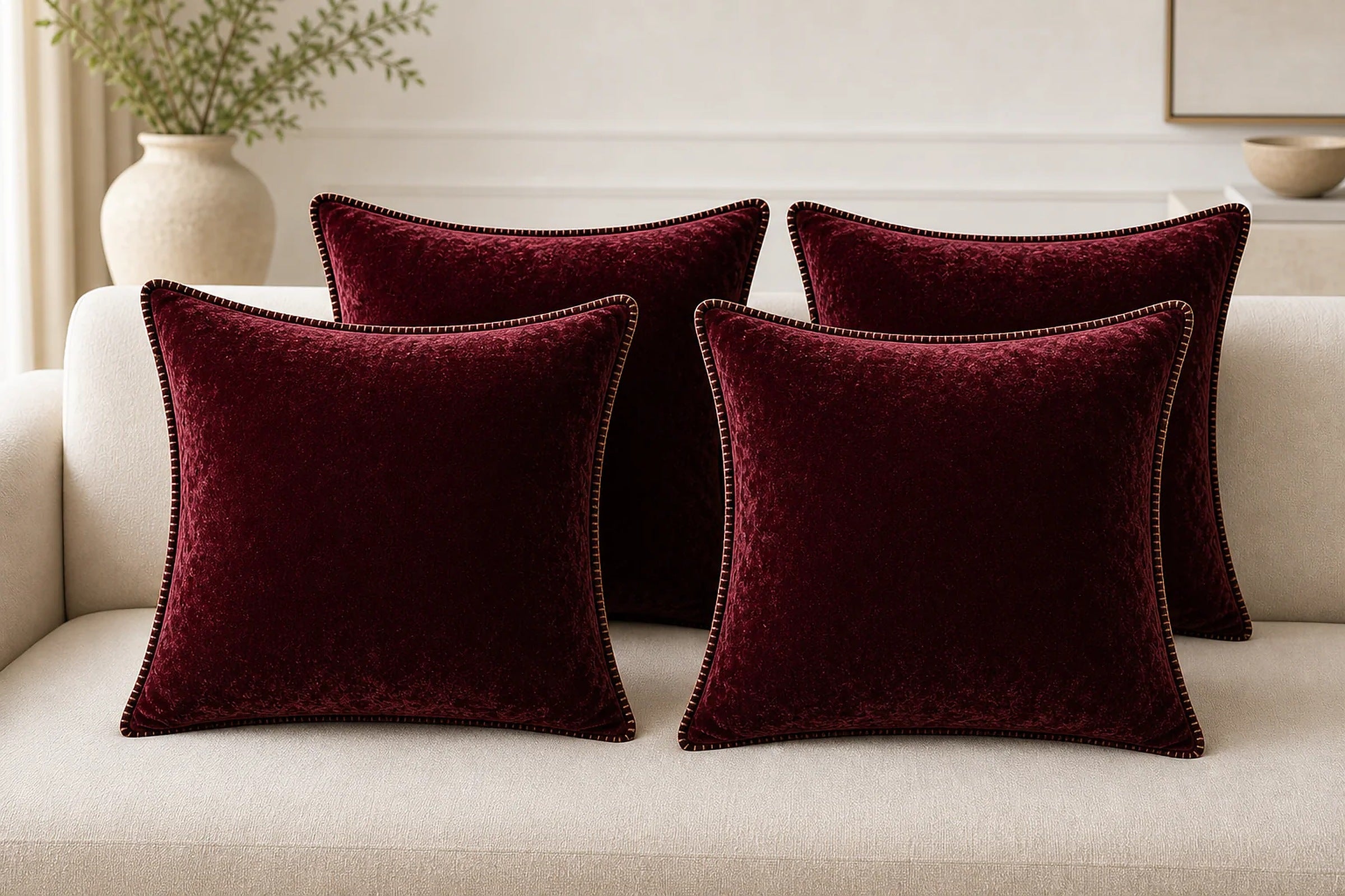 Cozy Haven Velvet Throw Pillow Covers Set - Wine Red